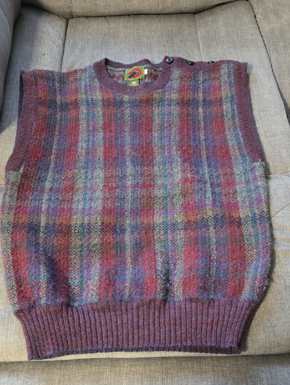 Boston Traders Plaid Crewneck Sweater Vest - Burgundy, Blue, Green